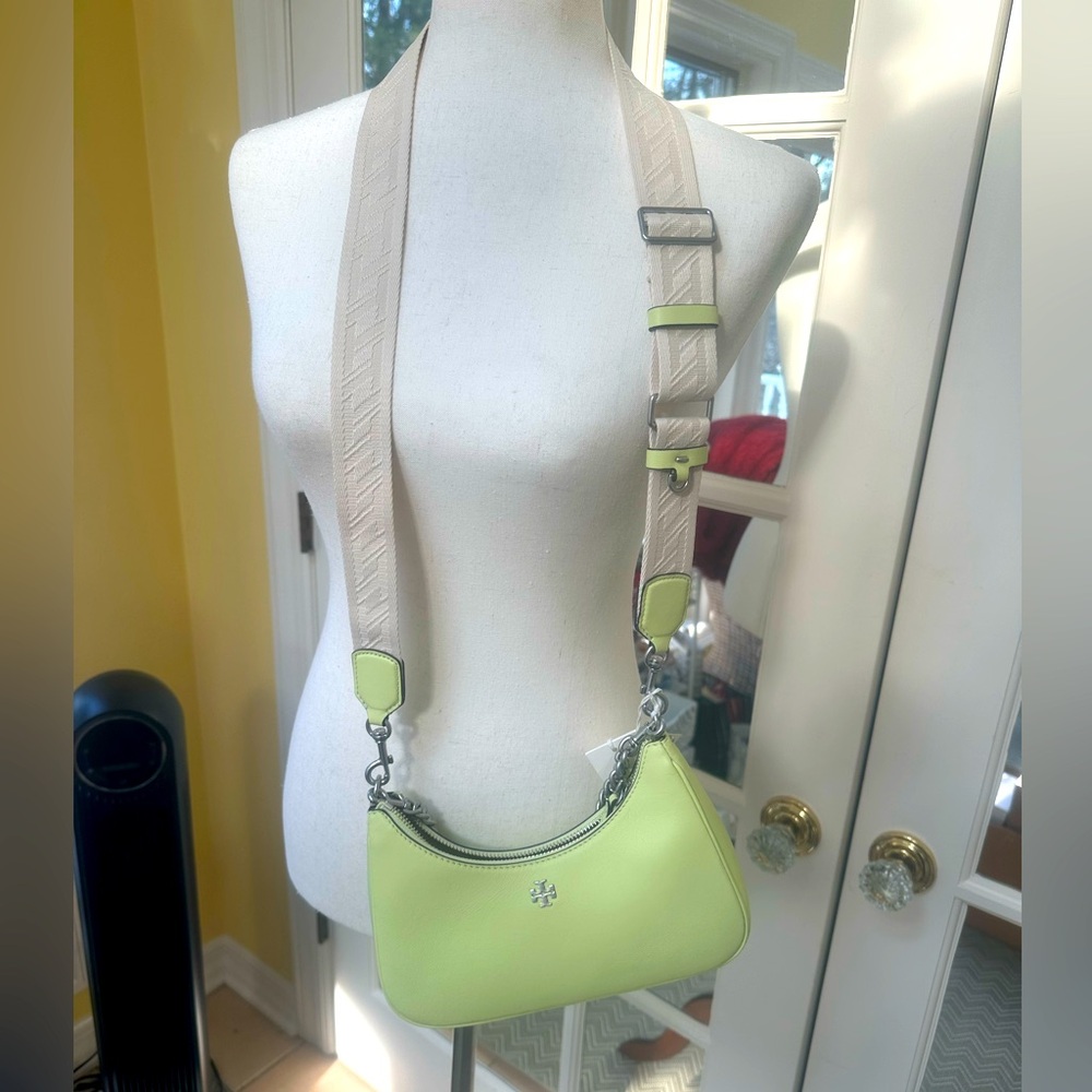 Tory Burch NWT Small Mercer Crescent Shoulder Bag convertible strap Lime Sorbet - Picture 2 of 14